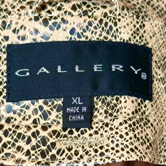 Gallery Womens Snakeskin Double Breasted Faux Leather Trench Belted Coat XL - Picture 12 of 15